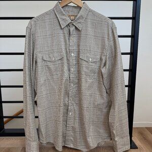 John Varvatos Button-Up Shirt — Tan Check — Size Large